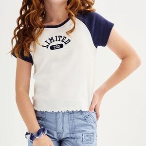 Limited Too Girls Navy & White T-Shirt Large 12-14